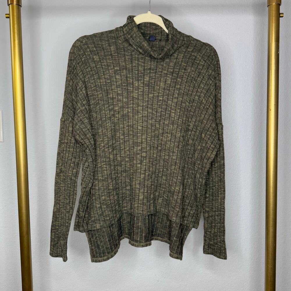 American Eagle Womens Sweater Mock Neck Oversized Hi Low Hem Ribbed Green USA XS